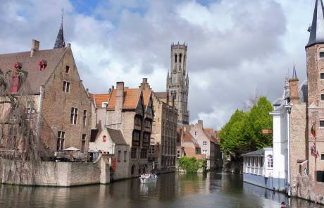 Rozenhoedkaai viewpoint and the Belfry, Bruges, Amsterdam Layover