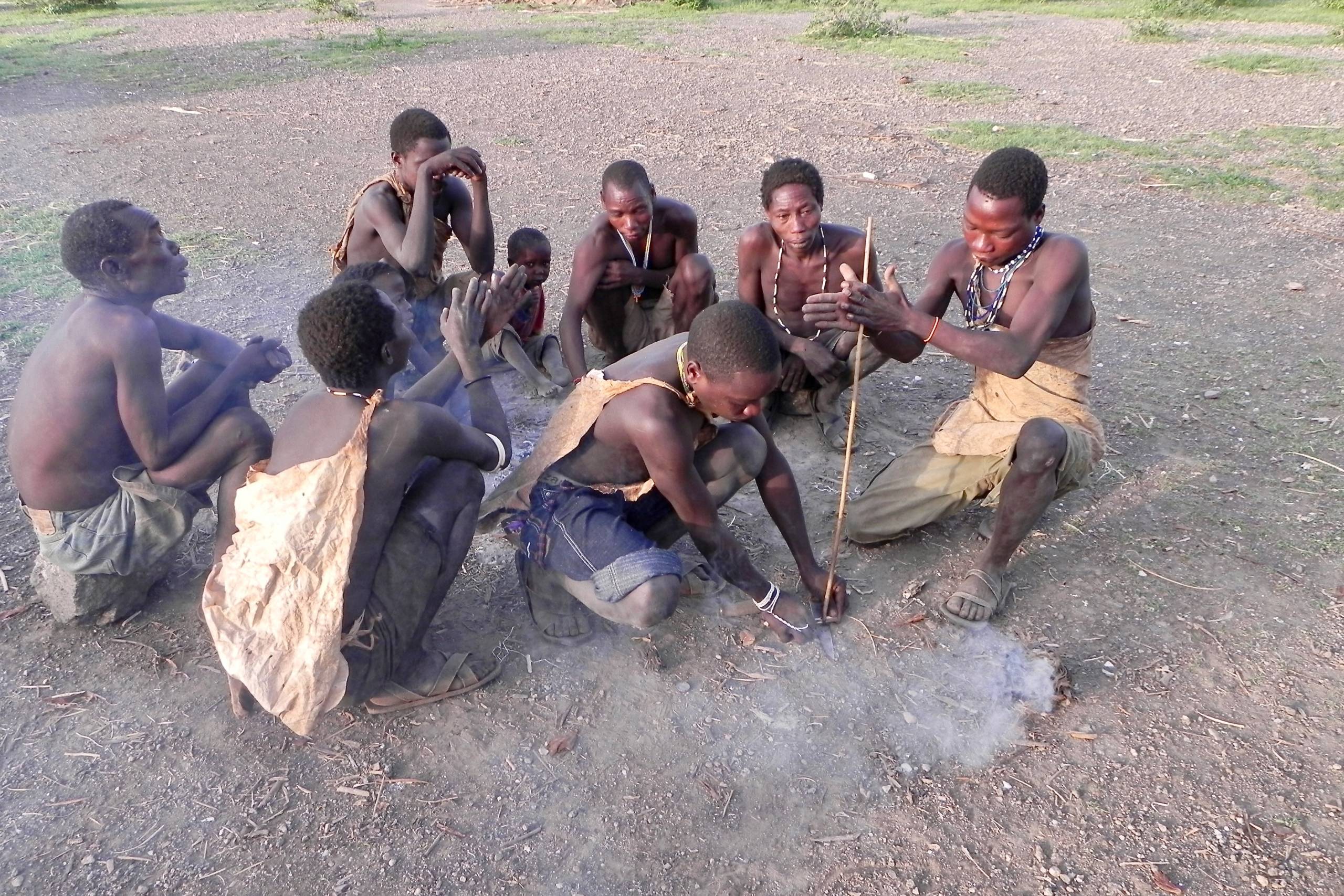 Hadzabe Men Making Fire, Lake Eyasi Safari