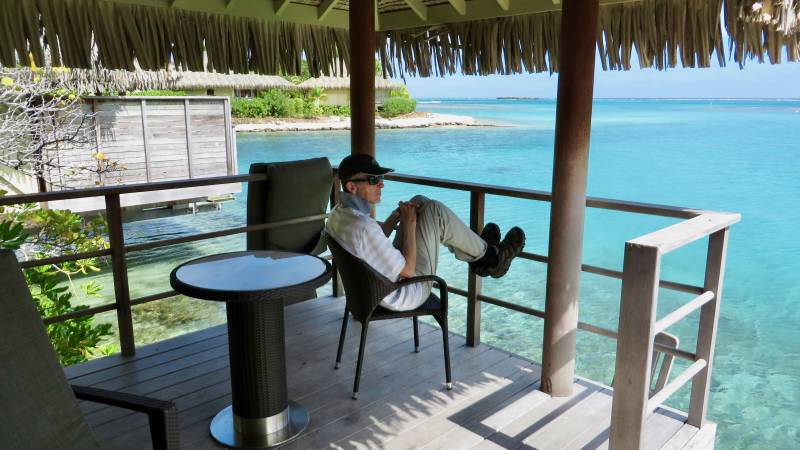 Tim on the Deck of Overwater Bungalow, InterContinental Moorea Review