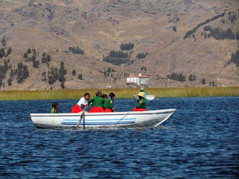 Children Rowing Home from School, Lake Titicaca, Uros Islands Tour