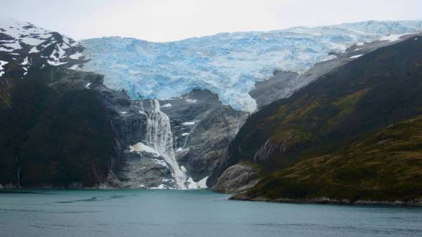Romanche Glacier Waterfalls, Chilean Fjords