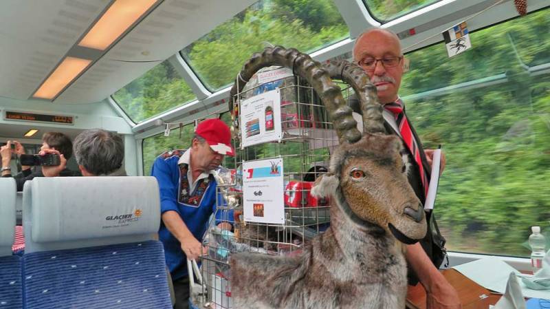 Switzerland Train Trip, Glacier Express Alpine Ibex Vending Cart