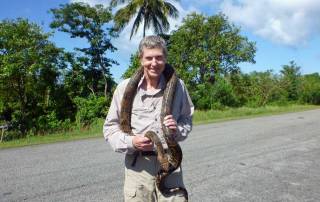 Tim with Boa Constrictor, St Lucia Island Tour