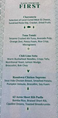 Plaza Premium First, Menu